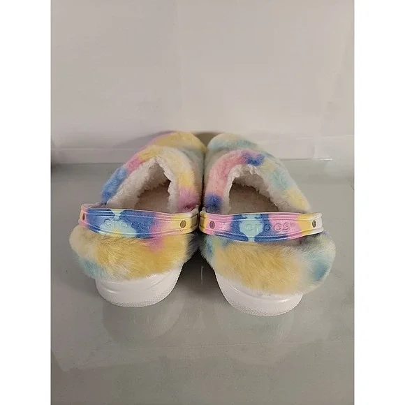 CROCS Fur Sure White Yellow Blue Pink Tie-Dye- US Womens 12 Mens 10 207303-94S - Picture 2 of 8